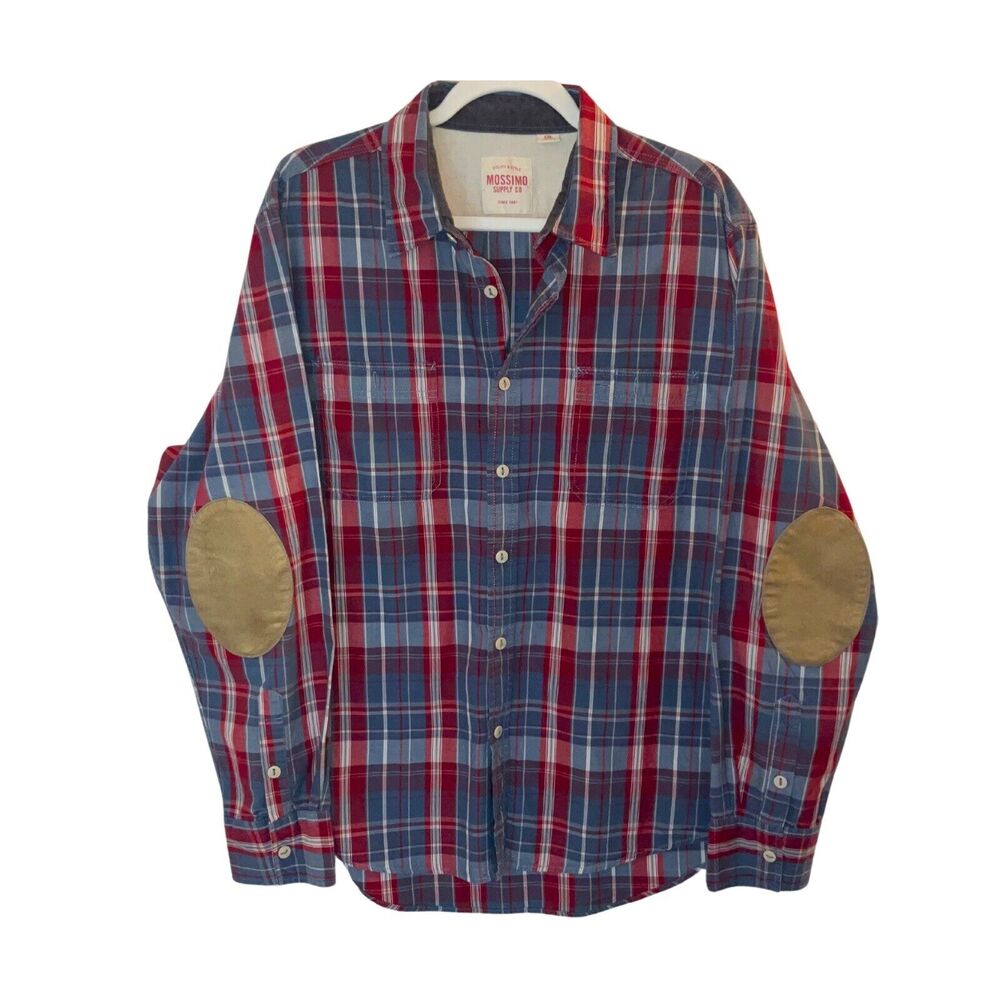 Womens XL Red Blue Camp Flannel Shirt Plaid Long Sleeve Button Up Outdoors